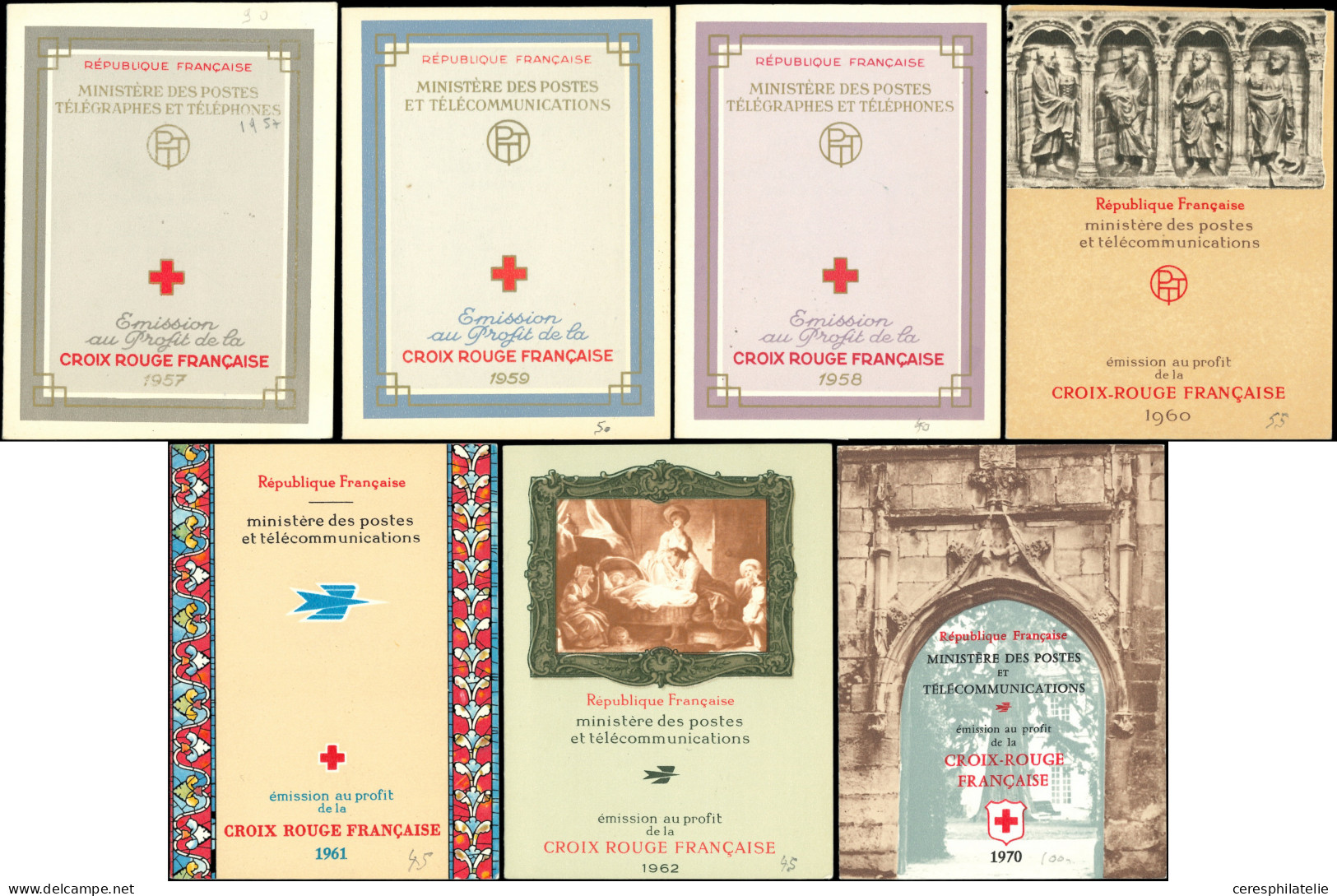 ** Ensemble De Carnets Croix Rouge, 1952/55, 1956 (2), 1957/62, 1970 Variété 27 Mm, TB - Collections (with Albums)