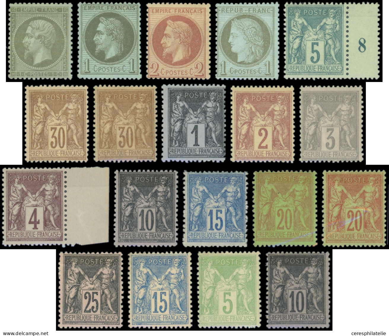 * France, 18 Timbres Classiques Entre N°19 Et 103, TB - Collections (en Albums)