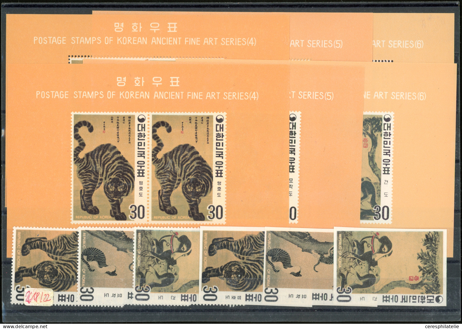 ** Corée Du Sud, N°611/13 Et BF 189/91, Dentelés Et Non Dentelés, Tableaux D'animaux De 1970, TB, Cote Michel - Corea Del Sur