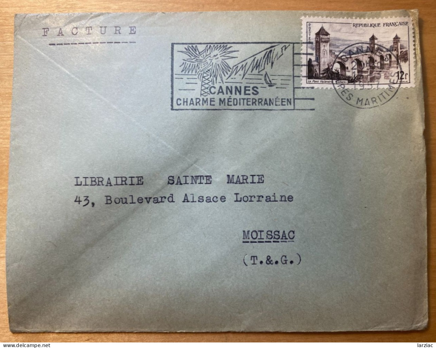 Enveloppe Affranchie N°1039 Seul Sur Lettre Oblitération Flamme Cannes Alpes Maritimes 1956 Tarif Facture - Postal Rates