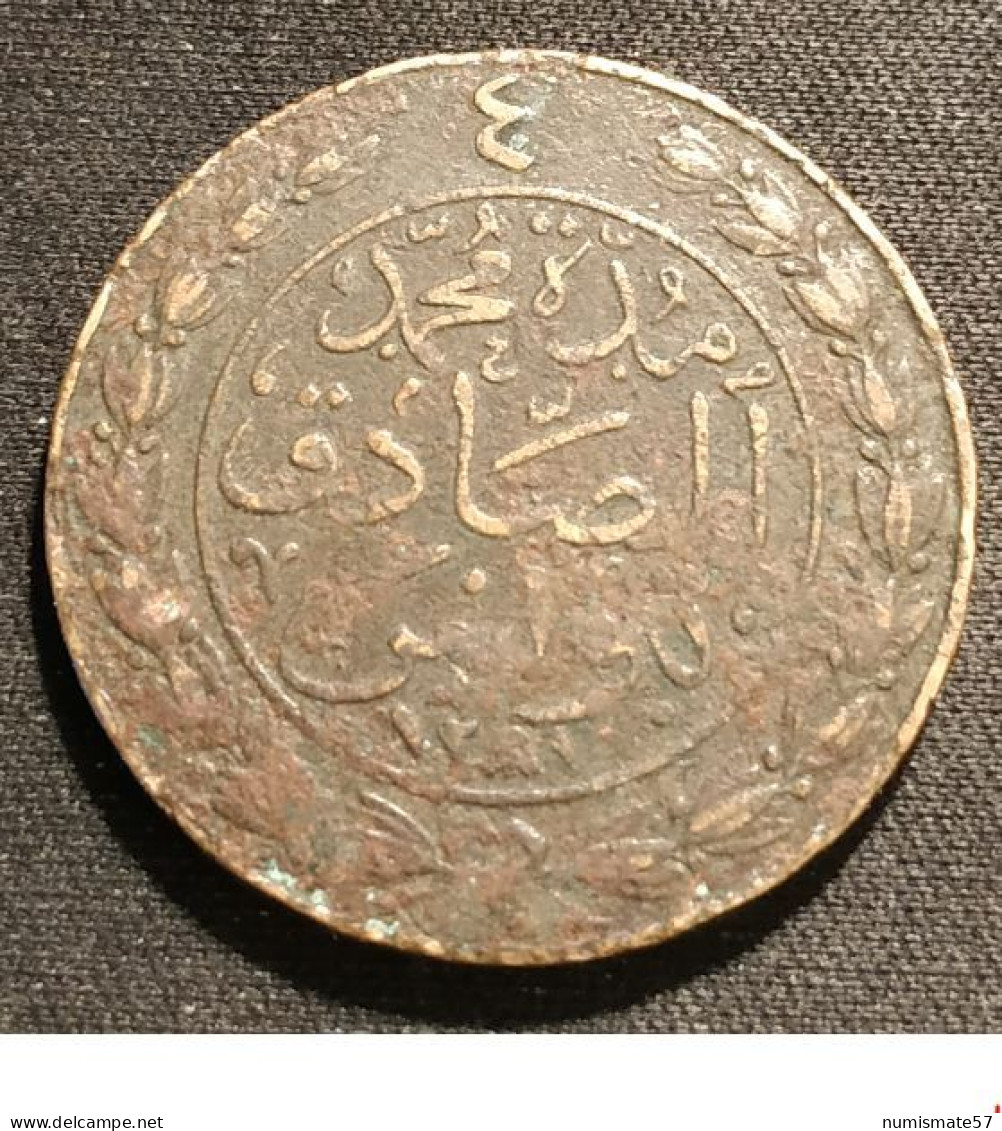 TUNISIE - TUNISIA - 4 KHARUB 1865 ( 1281 ) - Sultan Abdul Aziz  - Avec Le Bey Muhammad Al-Sadiq - KM 158 - Kharoubs - Túnez