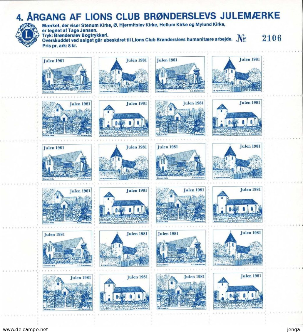 Denmark; Lions Club.  Local Christmas Seals Brønderslev 1980 & 1981 - 2 Large And 2 Small Sheet - MNH(**) Not Folded. - Rotary, Lions Club