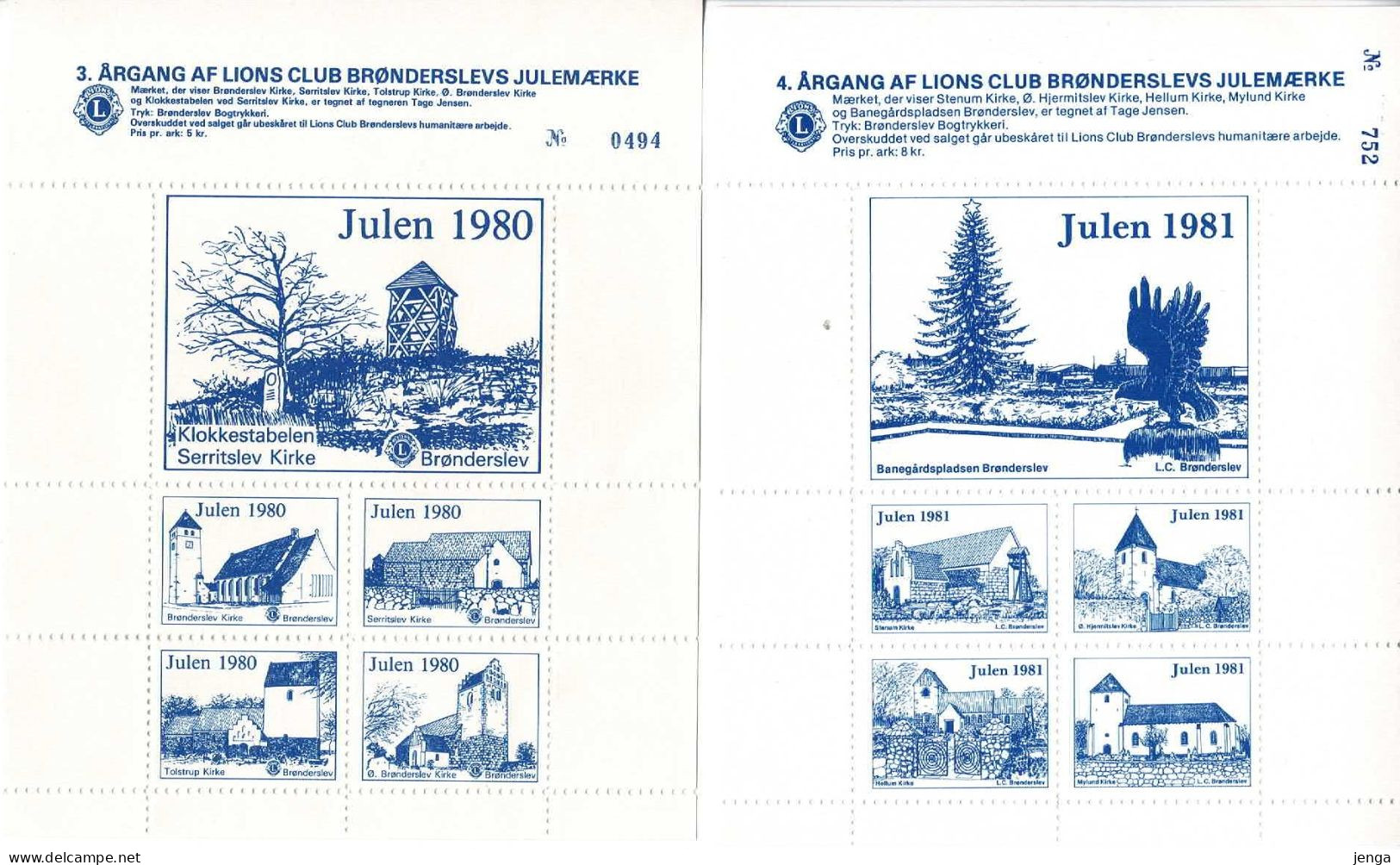 Denmark; Lions Club.  Local Christmas Seals Brønderslev 1980 & 1981 - 2 Large And 2 Small Sheet - MNH(**) Not Folded. - Rotary, Lions Club