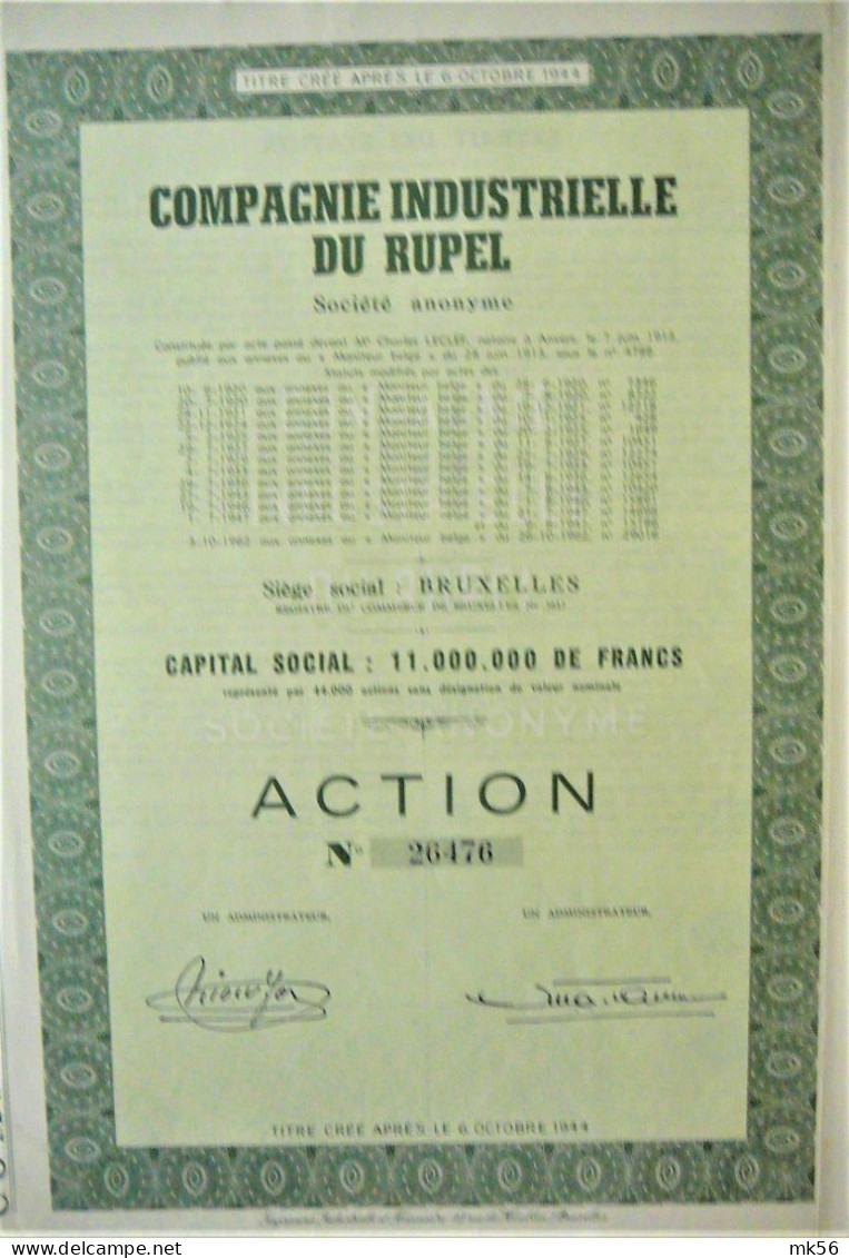 S.A. Compagnie Industrielle Du Rupel - Action - Bruxelles - Industrie