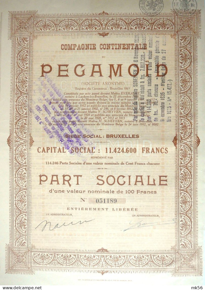 S.A. Cie Continentale Du PEGAMOID (1932) - Bruxelles - Petróleo