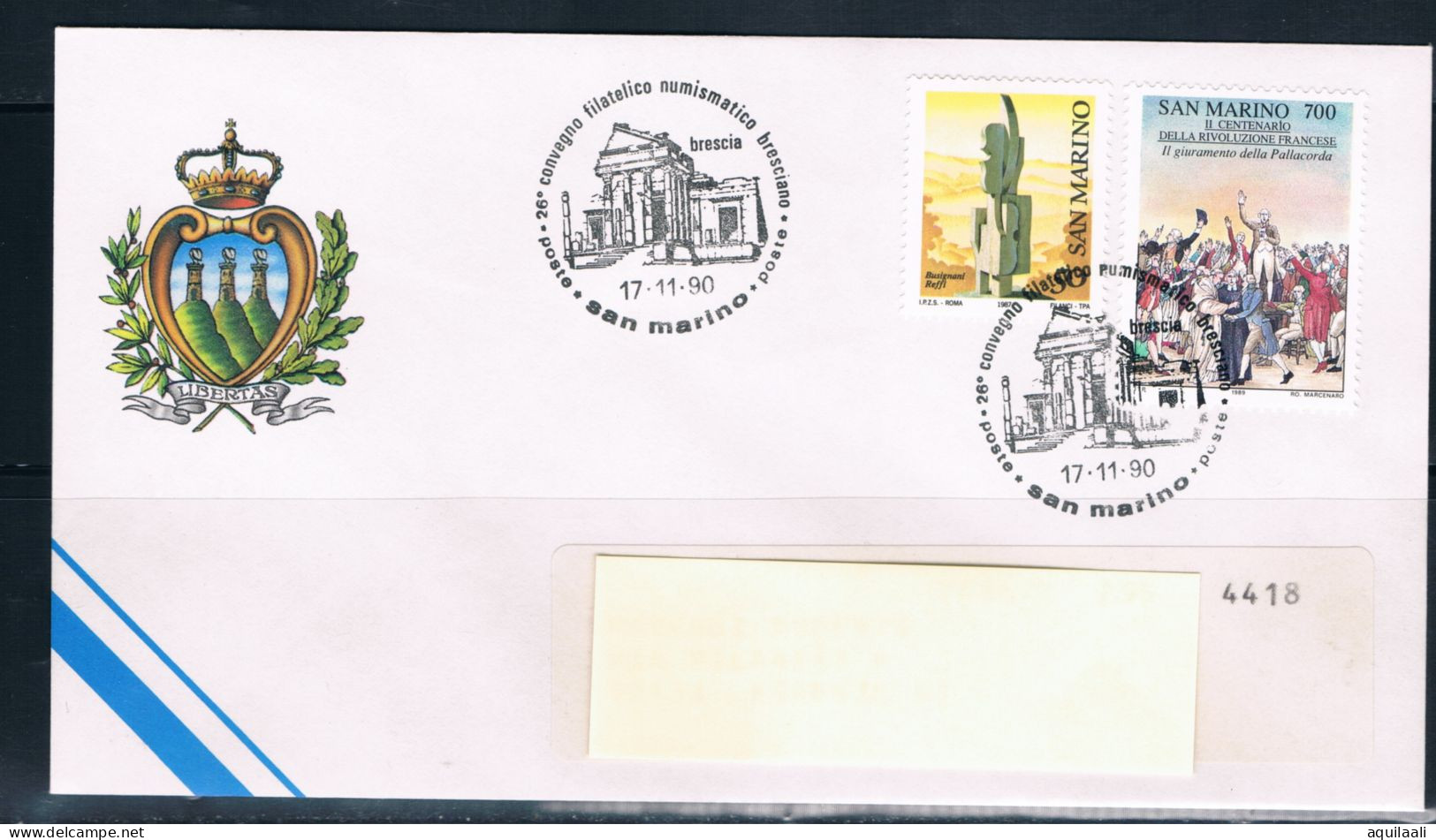 SAN MARINO 1990 - 26' Convegno Filatelico Bresciano, Annullo Speciale. - Philatelic Exhibitions