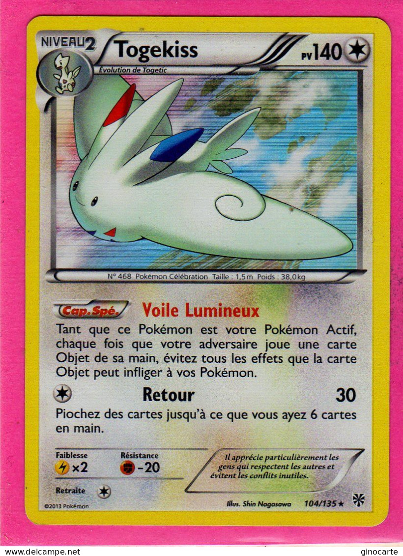 Carte Pokemon Francaise 2013 Noir Et Blanc Tempete Plasma 104/135 Togekiss 140pv Holo Neuve - Schwarze Und Weiße