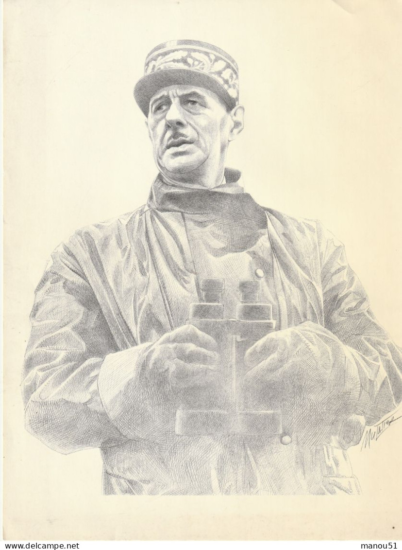 Militaria - Général DE GAULLE  1940  - Retirage De Gravure - Illustrateur MULATIER - 1939-45