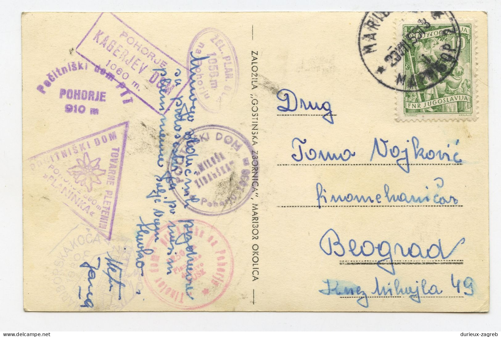 Železničarski Dom Na Pohorju Old Postcard Posted 195? PT240401 - Eslovenia