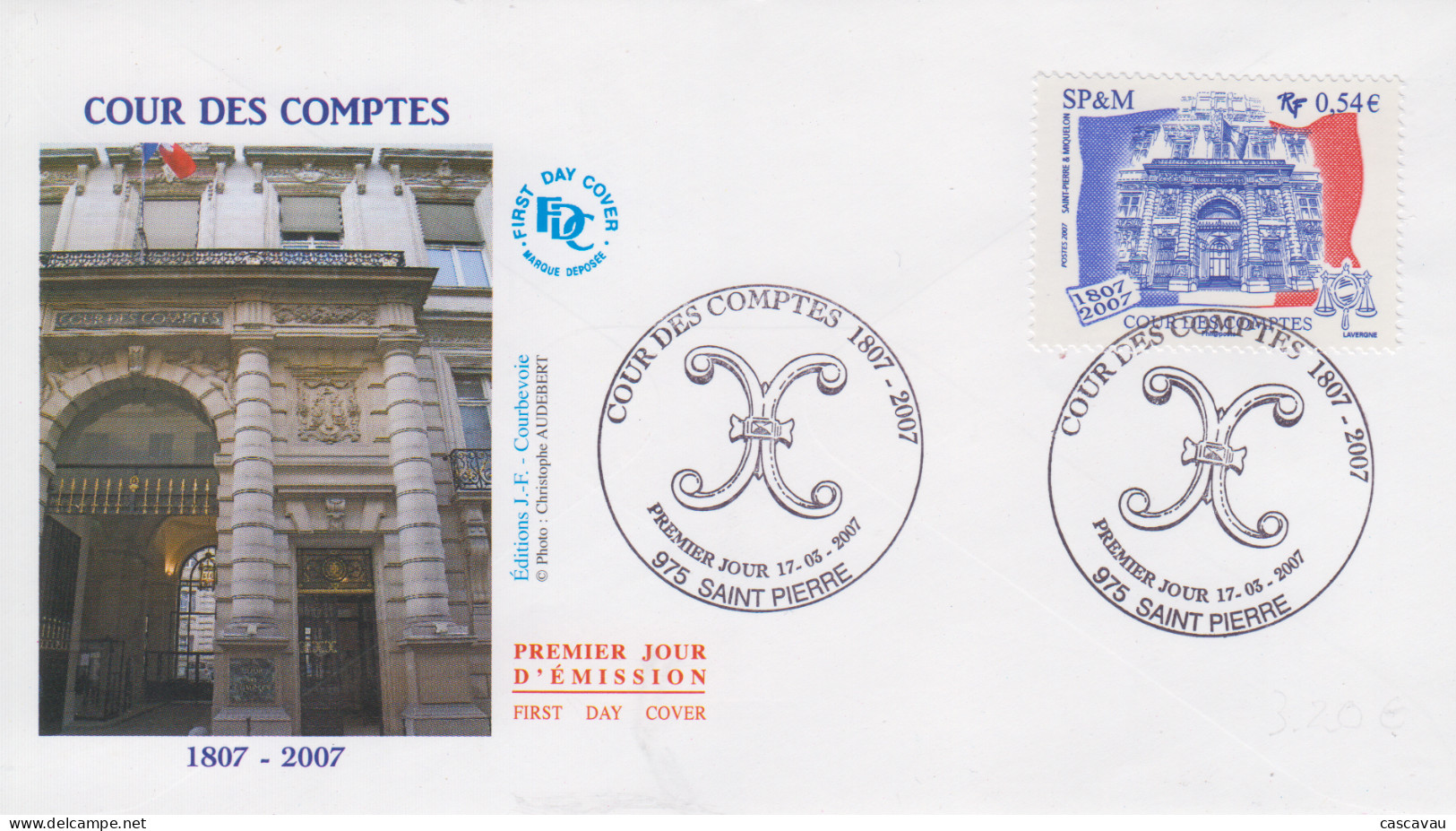 Enveloppe   FDC  1er  Jour    SAINT  PIERRE  ET  MIQUELON     Cour  Des  Comptes    2007 - FDC