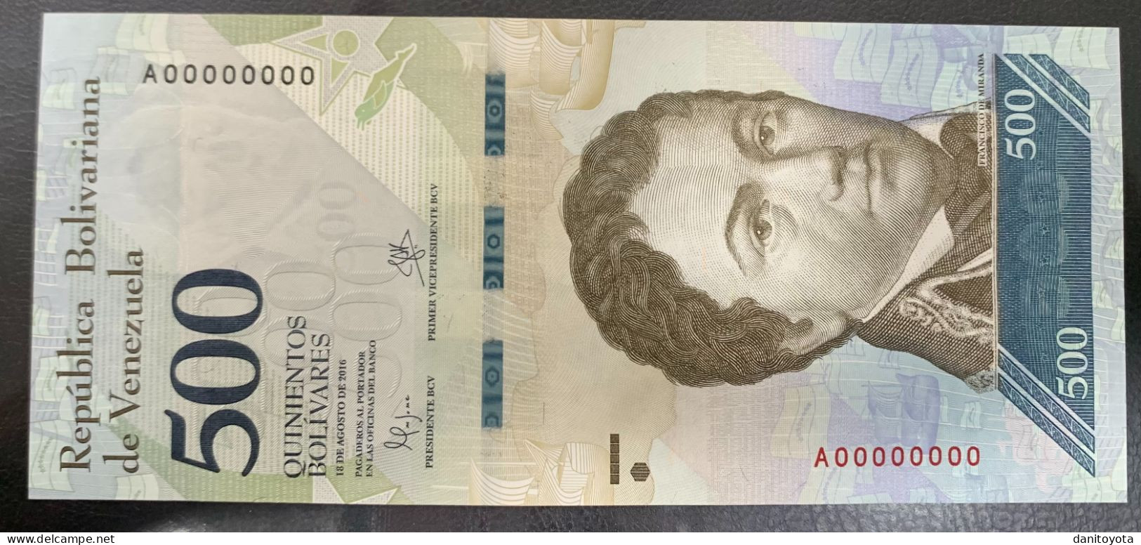 VENEZUELA. 500 BOLIVARES 18 AGOSTO 2018. MUESTRA NUMERACIÓN A00000000 - Venezuela