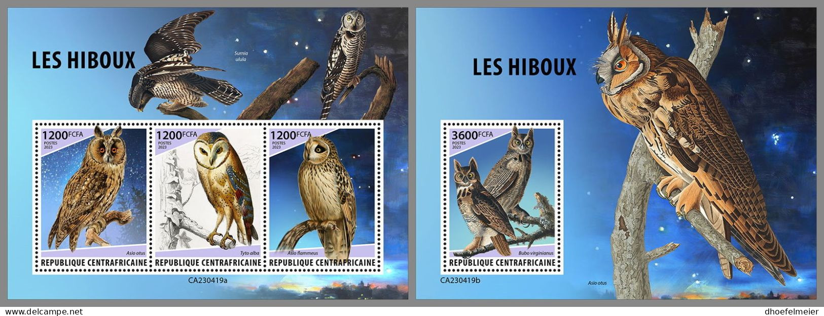 CENTRAL AFRICAN 2023 MNH Owls Eulen M/S+S/S – IMPERFORATED – DHQ2415 - Hiboux & Chouettes