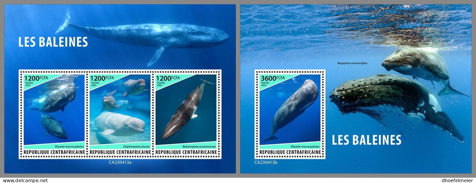 CENTRAL AFRICAN 2023 MNH Whales Wale M/S+S/S – IMPERFORATED – DHQ2415 - Wale