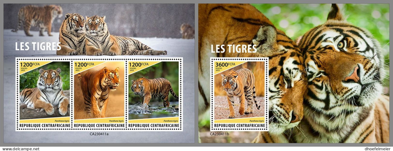 CENTRAL AFRICAN 2023 MNH Tigers Tiger M/S+S/S – IMPERFORATED – DHQ2415 - Big Cats (cats Of Prey)