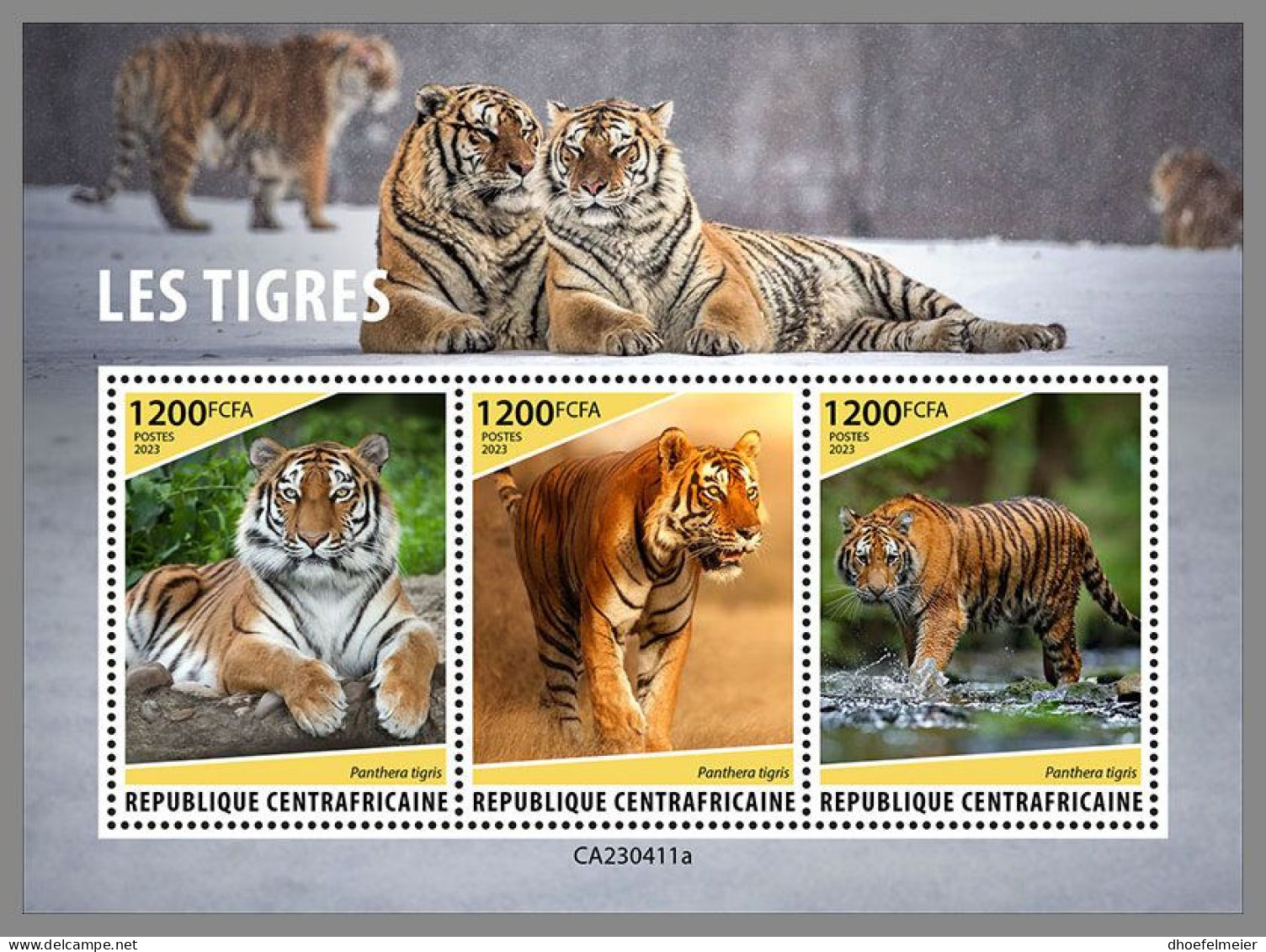 CENTRAL AFRICAN 2023 MNH Tigers Tiger M/S – IMPERFORATED – DHQ2415 - Félins