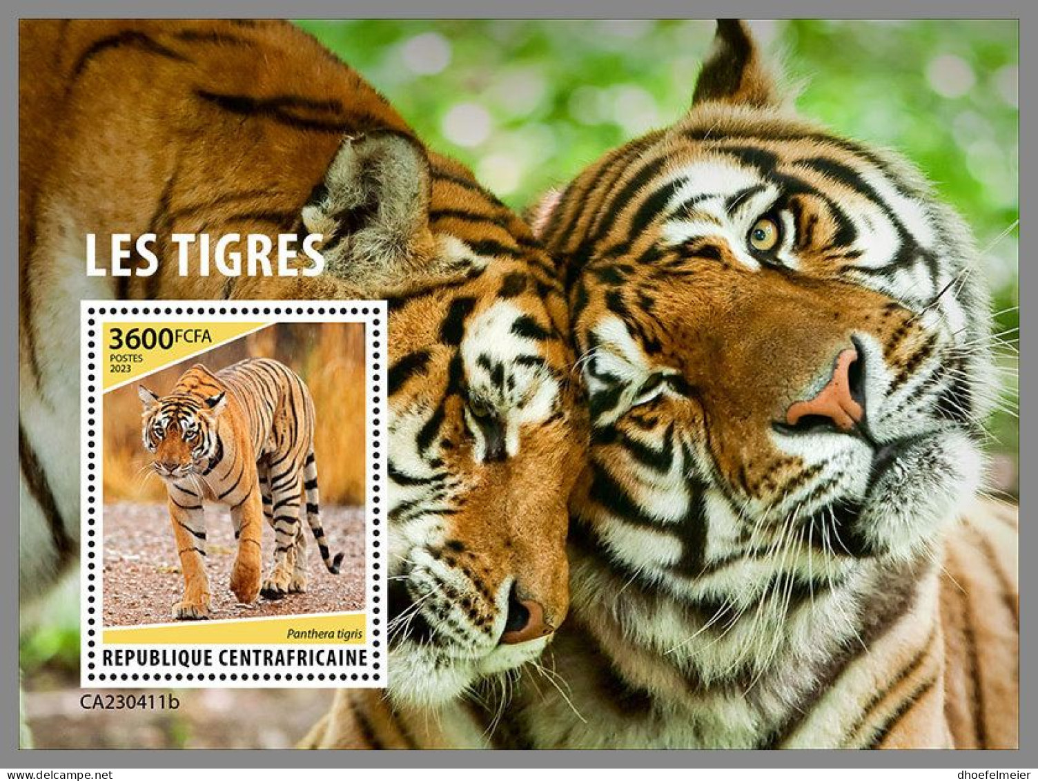 CENTRAL AFRICAN 2023 MNH Tigers Tiger S/S – IMPERFORATED – DHQ2415 - Félins