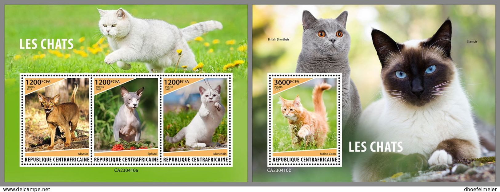 CENTRAL AFRICAN 2023 MNH Cats Katzen M/S+S/S – IMPERFORATED – DHQ2415 - Chats Domestiques