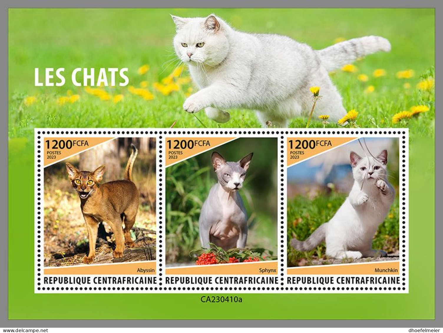 CENTRAL AFRICAN 2023 MNH Cats Katzen M/S – IMPERFORATED – DHQ2415 - Hauskatzen