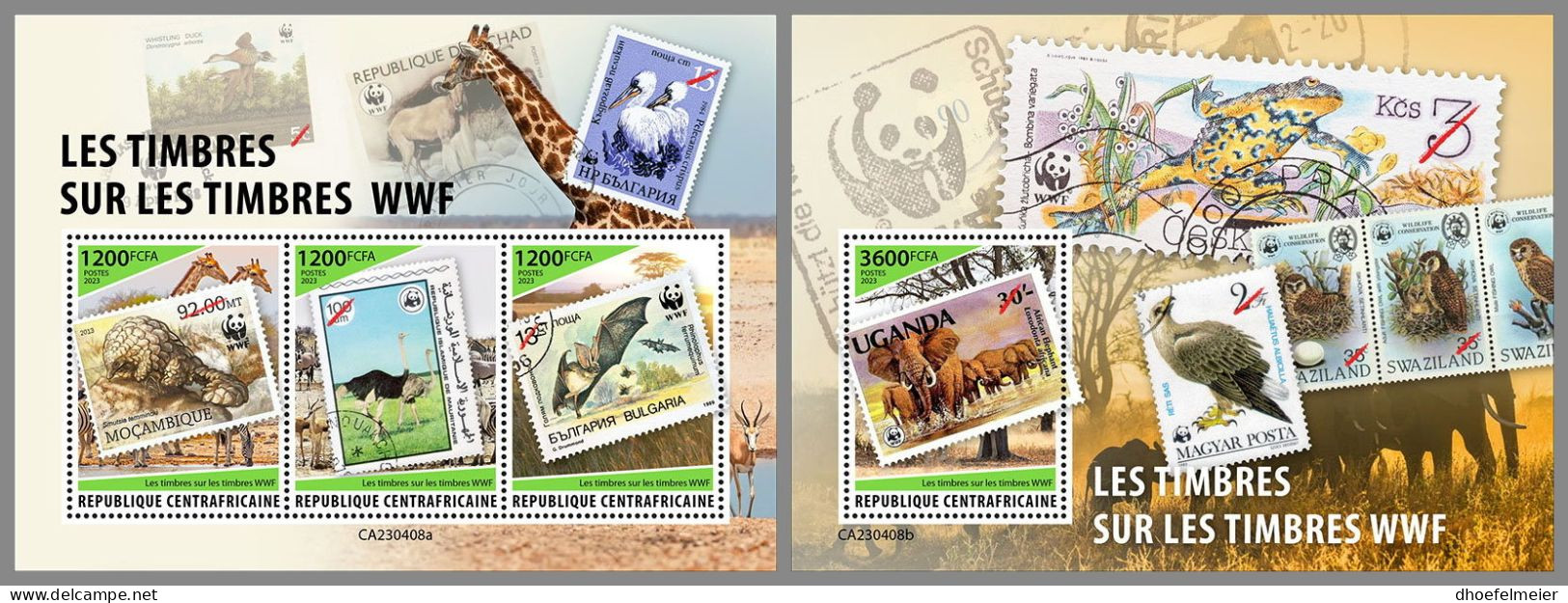 CENTRAL AFRICAN 2023 MNH WWF Stamps On Stamps M/S+S/S – IMPERFORATED – DHQ2415 - Timbres Sur Timbres