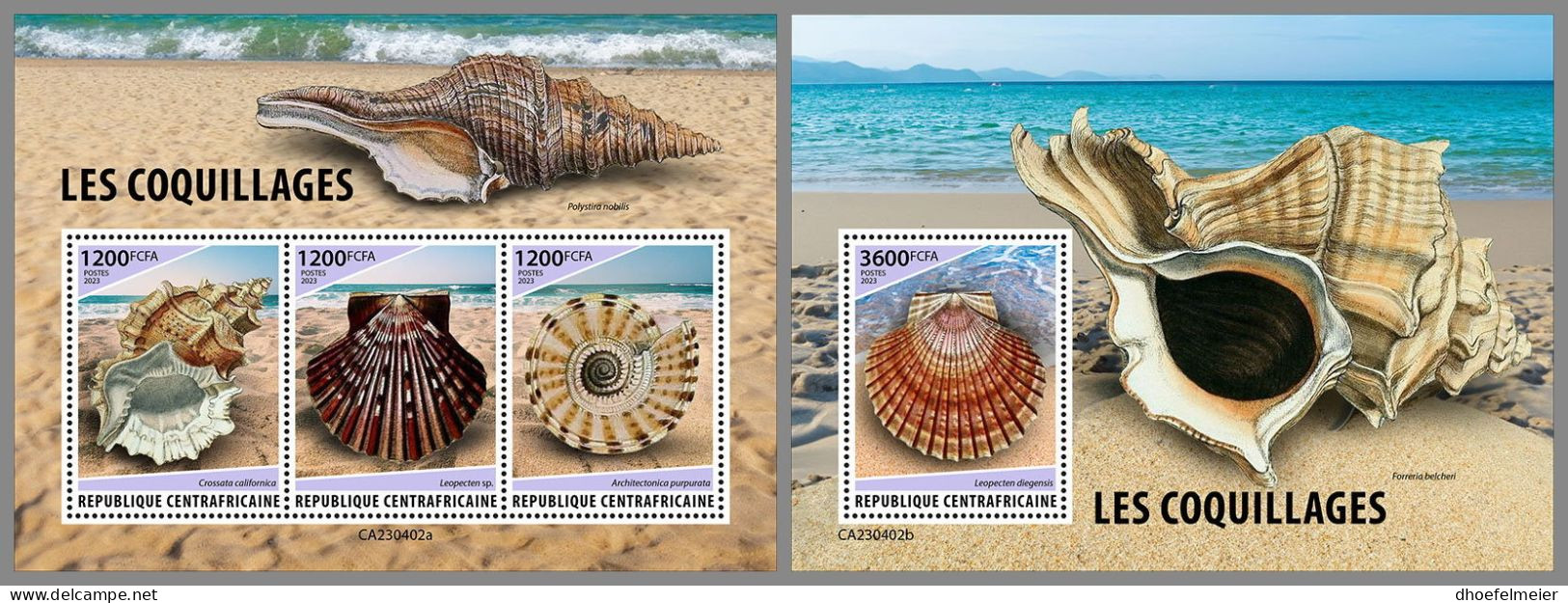 CENTRAL AFRICAN 2023 MNH Shells Muscheln M/S+S/S – IMPERFORATED – DHQ2415 - Conchas