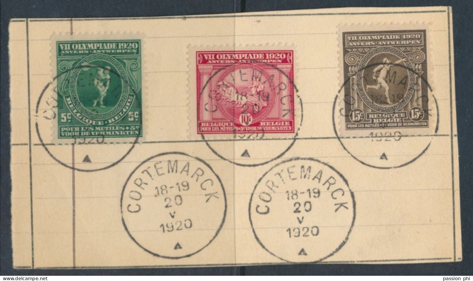 BELGIUM BELGIQUE OLYMPIC GAMES OF ANTWERPEN COB 179/181 USED CORTEMARCK 20.05.1920 - Used Stamps