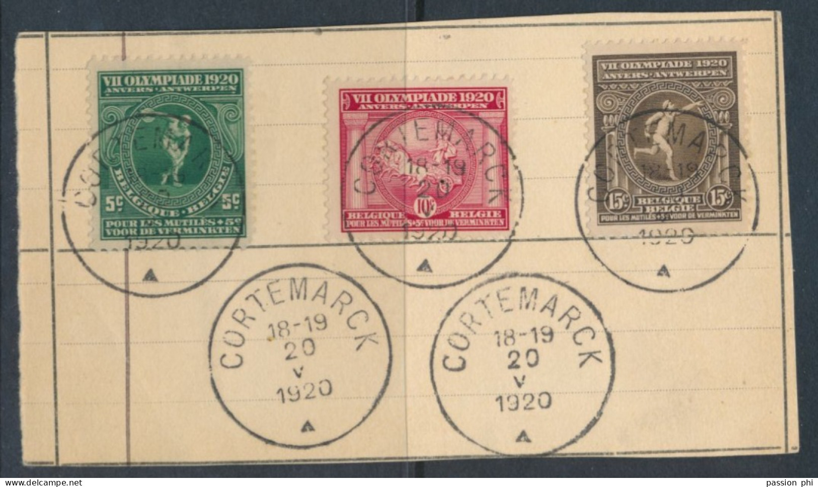 BELGIUM BELGIQUE OLYMPIC GAMES OF ANTWERPEN COB 179/181 USED CORTEMARCK 20.05.1920 - Usati