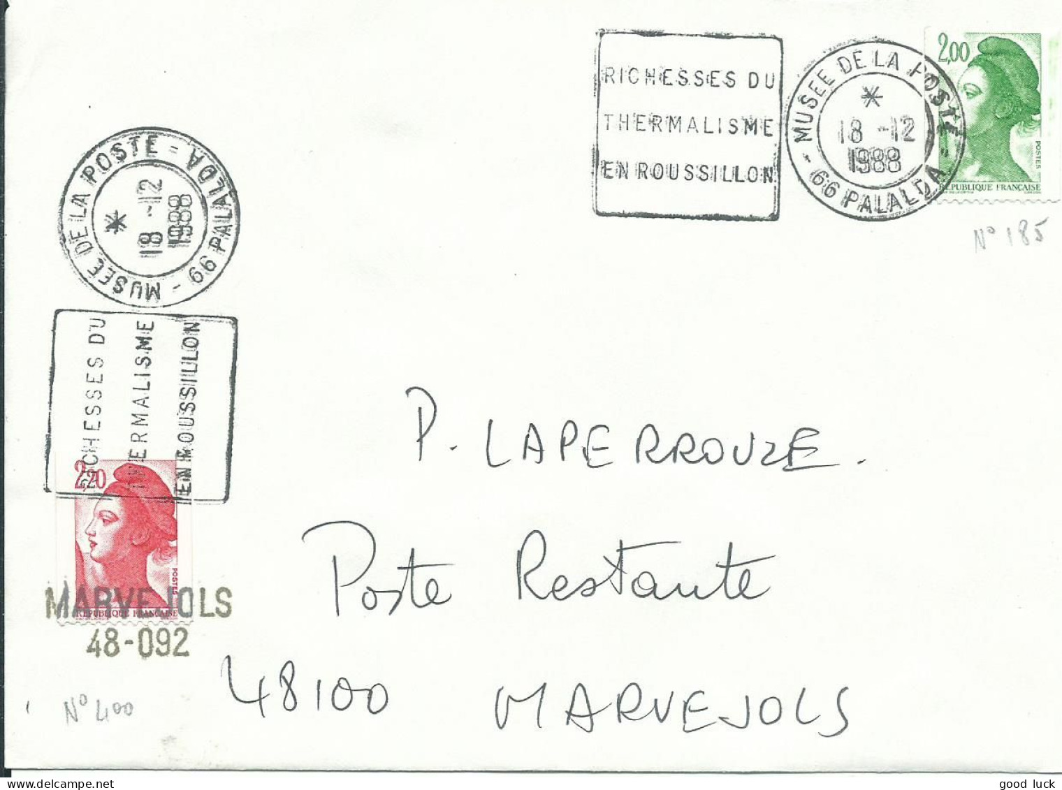 FRANCE N° 2487 ( N° Rouge )+ 2.20 OBLITERATION MUSEE DE LA POSTE PALALDA ( PYRENEES ORIENTALES ) DE 1988 LETTRE COVER - Lettres & Documents