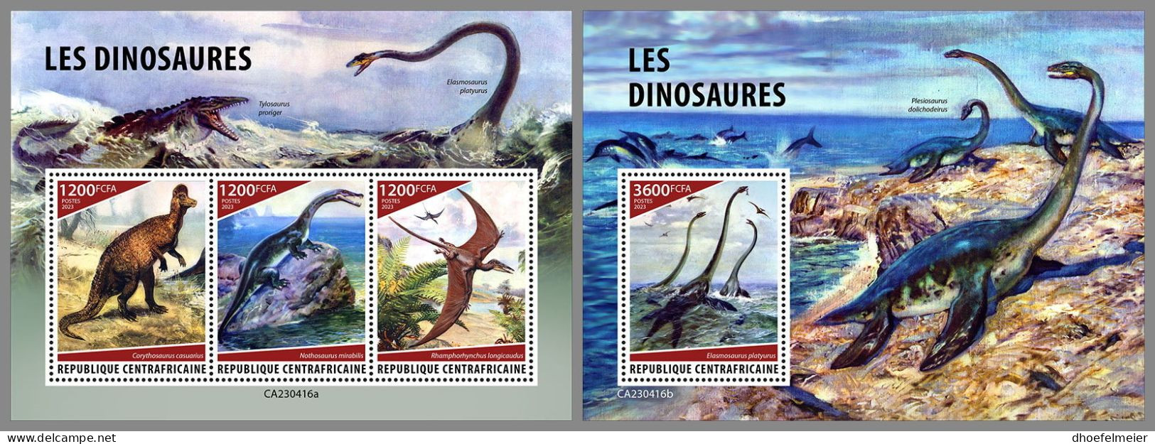 CENTRAL AFRICAN 2023 MNH Dinosaurs Dinosaurier M/S+S/S – OFFICIAL ISSUE – DHQ2415 - Prehistóricos