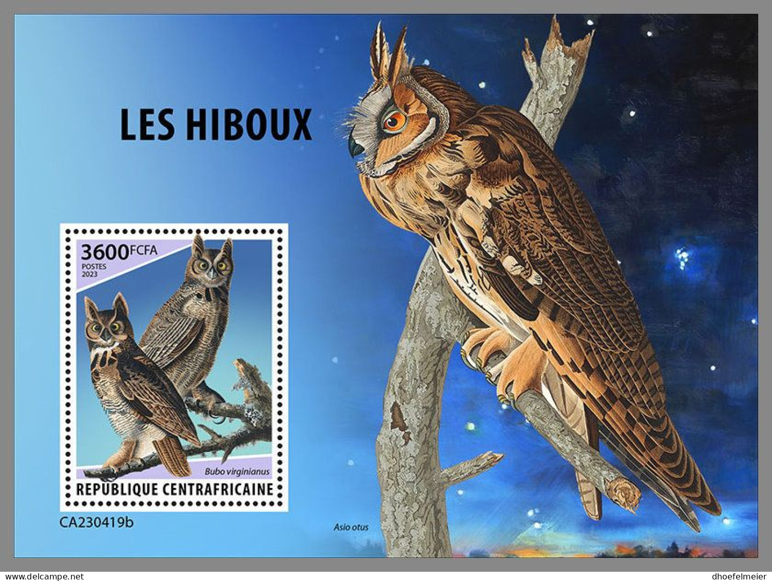 CENTRAL AFRICAN 2023 MNH Owls Eulen S/S – OFFICIAL ISSUE – DHQ2415 - Owls