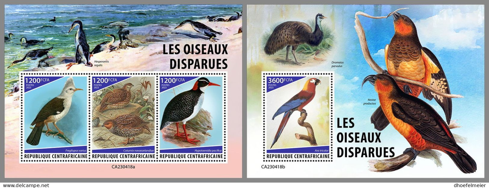 CENTRAL AFRICAN 2023 MNH Extinct Birds Ausgestorbene Vögel M/S+S/S – OFFICIAL ISSUE – DHQ2415 - Prehistóricos