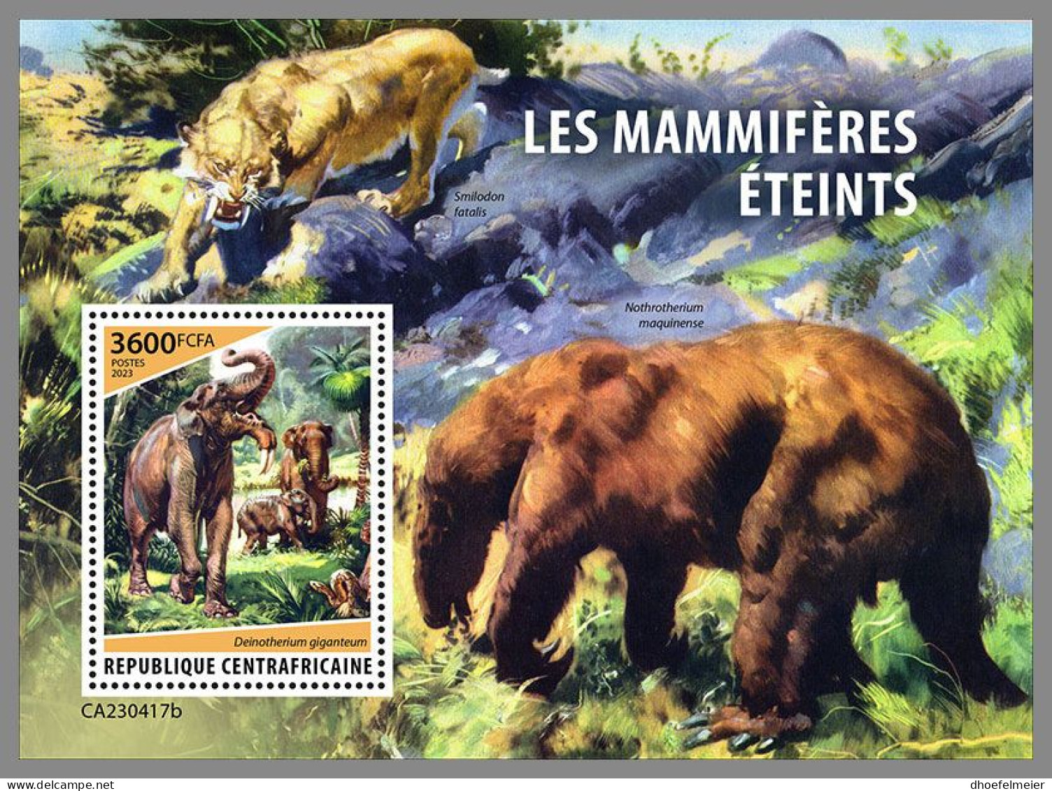 CENTRAL AFRICAN 2023 MNH Extinct Mammals Ausgestorbene Säugetiere S/S – OFFICIAL ISSUE – DHQ2415 - Prehistóricos