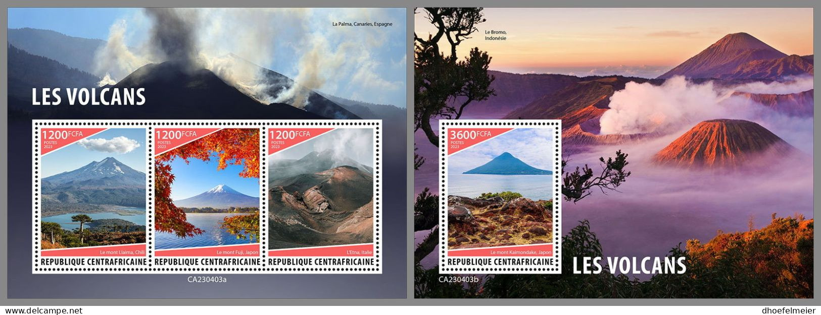 CENTRAL AFRICAN 2023 MNH Volcanoes Vulkane M/S+S/S – OFFICIAL ISSUE – DHQ2415 - Volcanos