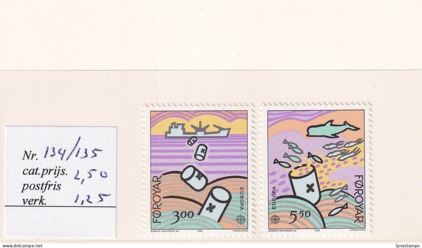 SA05 Faroe Islands 1986 EUROPA Stamps - Pollution Of The Sea Mint Stamps - Féroé (Iles)