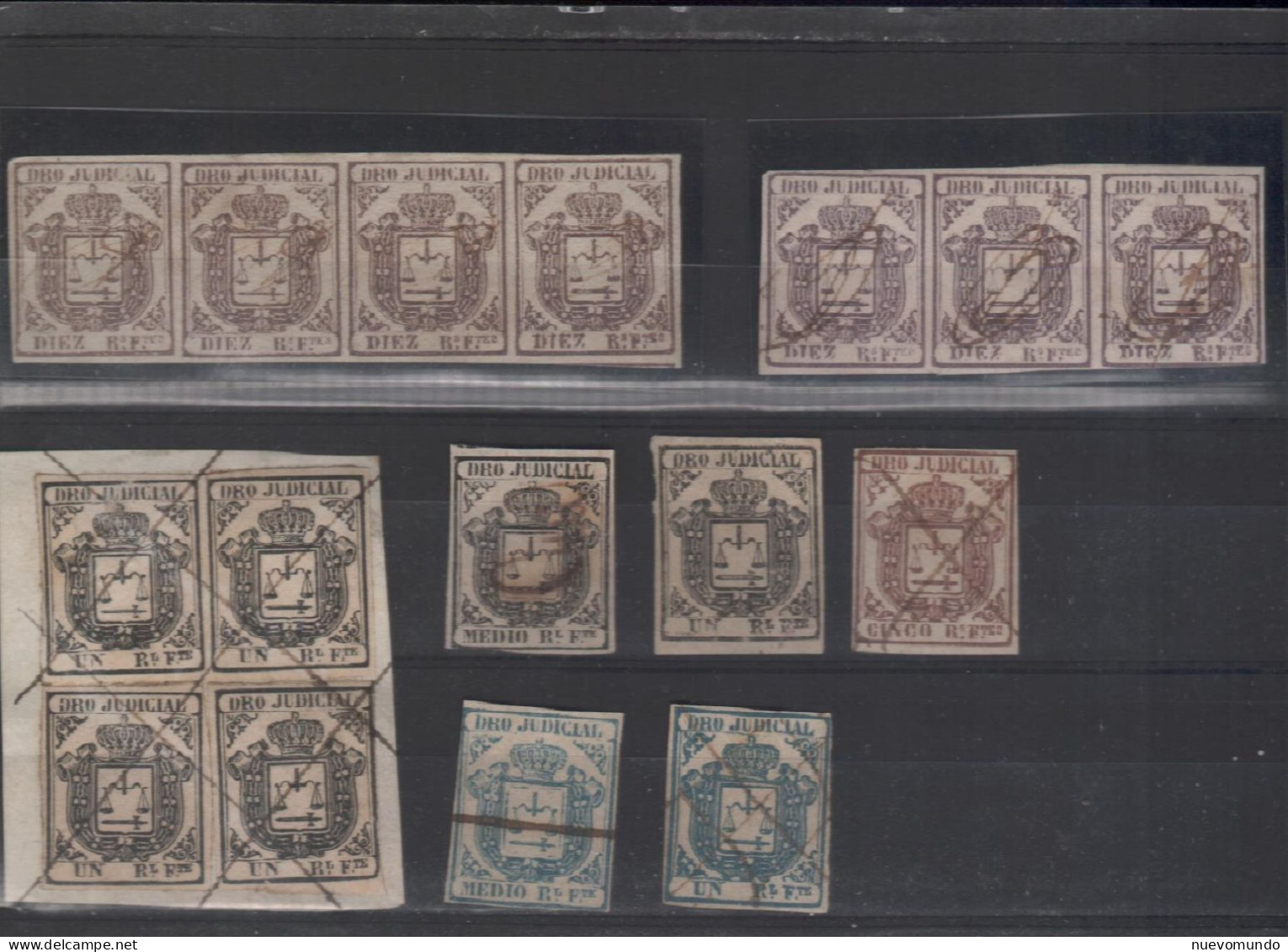 1856-64 Fiscales Derecho Judicial10 Rs.,5 Rs,1 R.;1865s 1 R. Tira De Cuatro,de Tres,un Fragmento Con Una Pareja Y 2 Sue - Kuba (1874-1898)