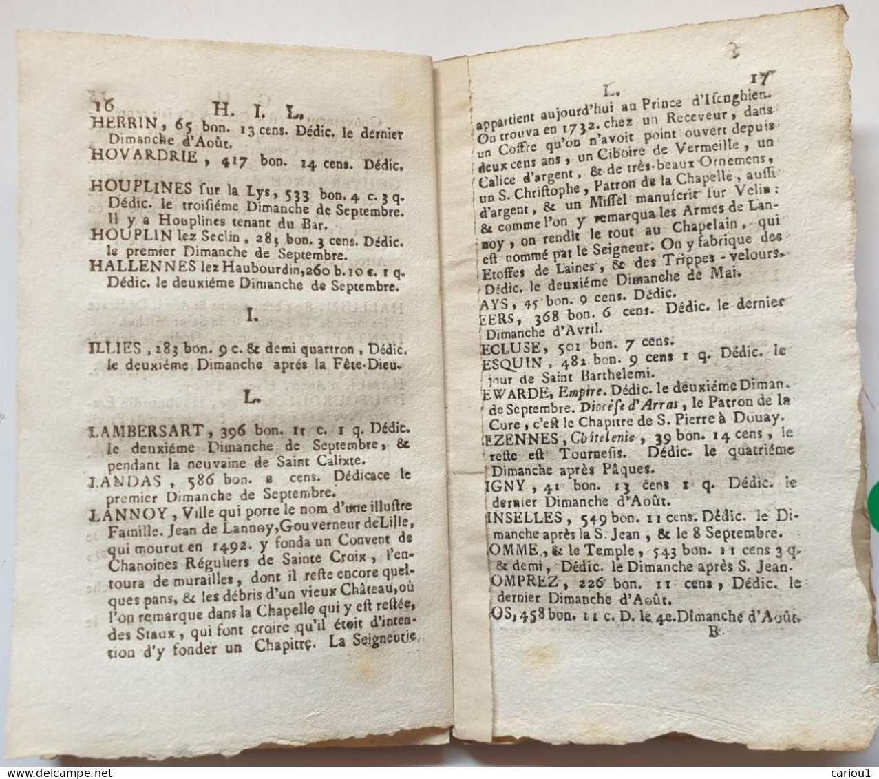 C1 NORD Panckoucke PETIT DICTIONNAIRE CHATELENIE De LILLE 1733 PORT INCLUS FRANCE - 1701-1800