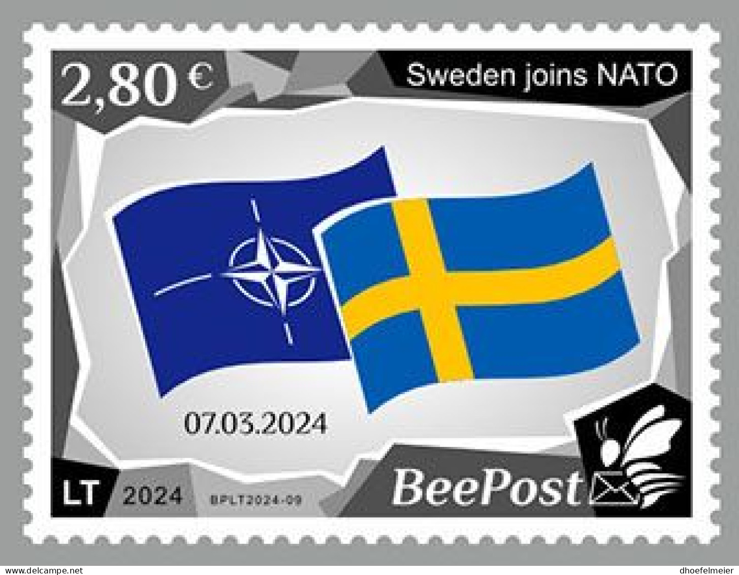 LITHUANIA-BEEPOST 2024 MNH Sweden Joins NATO Beitritt Schwedens 1v – PRIVATE OPERATOR – DHQ2415 - NAVO