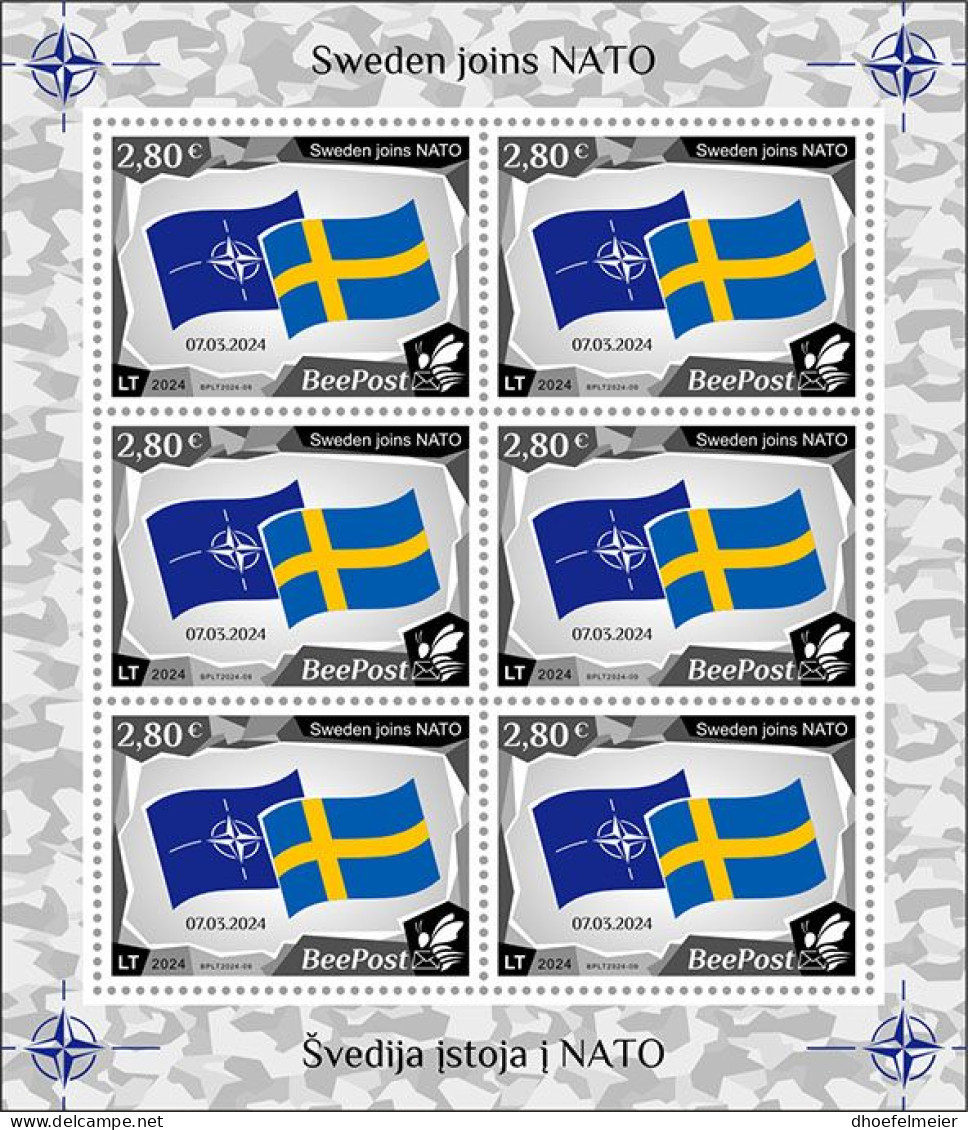 LITHUANIA-BEEPOST 2024 MNH Sweden Joins NATO Beitritt Schwedens M/S – PRIVATE OPERATOR – DHQ2415 - NAVO