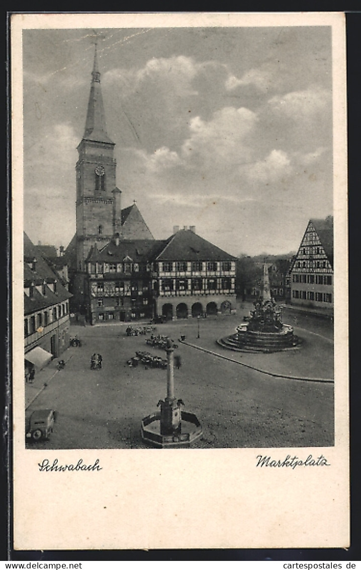 AK Schwabach, Marktplatz Mit Brunnen Und Kirche  - Schwabach