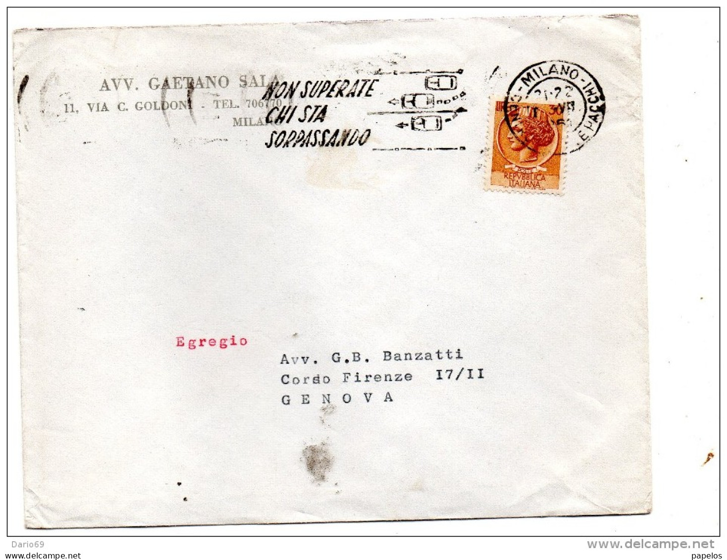 1960 LETTERA CON ANNULLO MILANO + TARGHETTA - 1946-60: Marcophilie