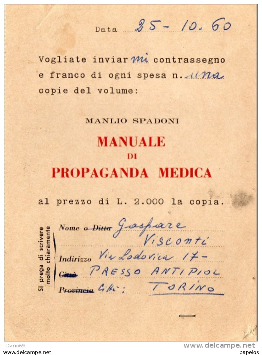 1960 CARTOLINA PROPAGANDA MEDICA CON ANNULLO TORINO + TARGHETTA + SANTELPIDIO A MARE ASCOLI PICENO - 1946-60: Marcophilie