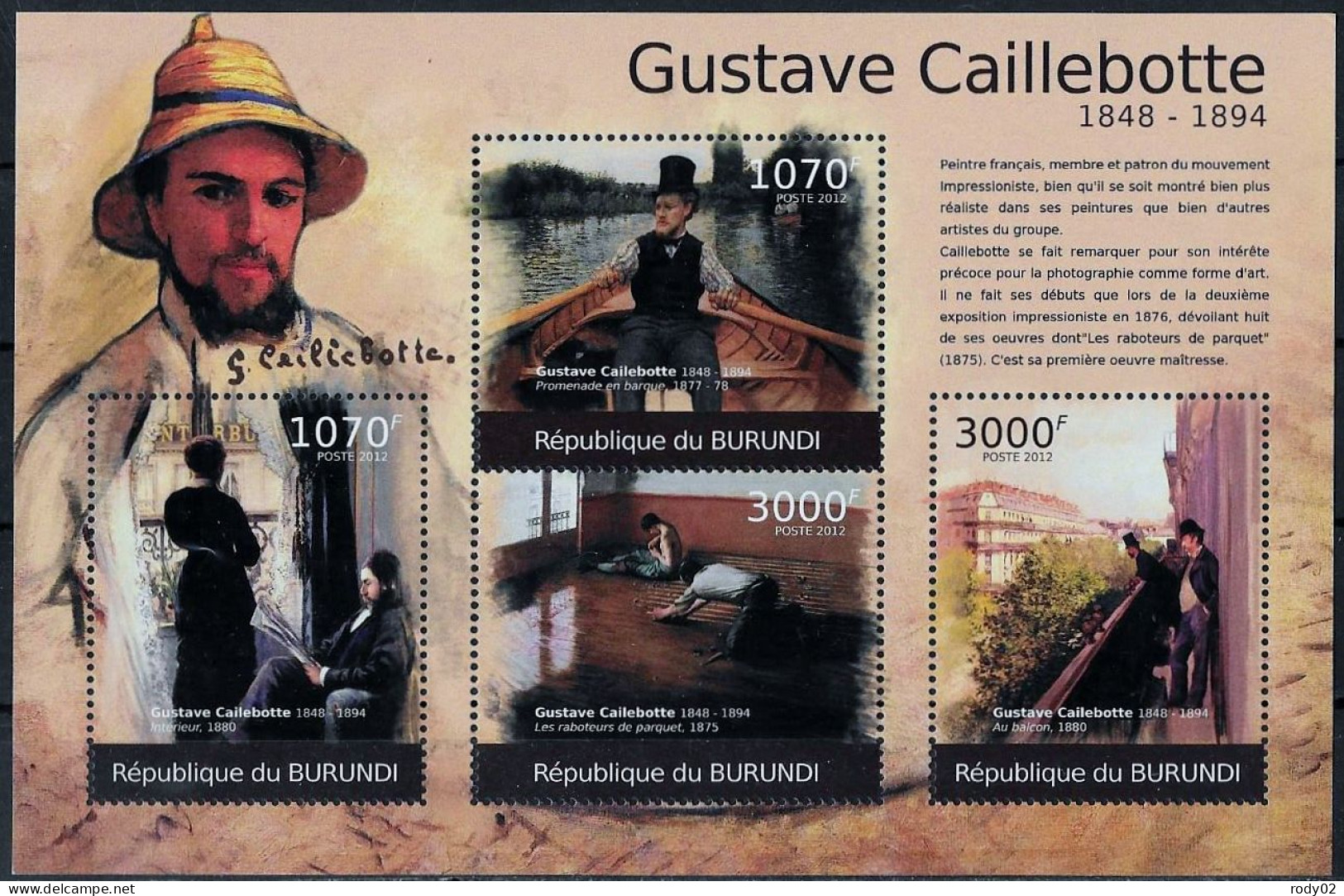 BURUNDI - ART - GUSTAVE CAILLEBOTTE - N° 1369 A 1372 ET BF 193 - NEUF** MNH - Impressionismus