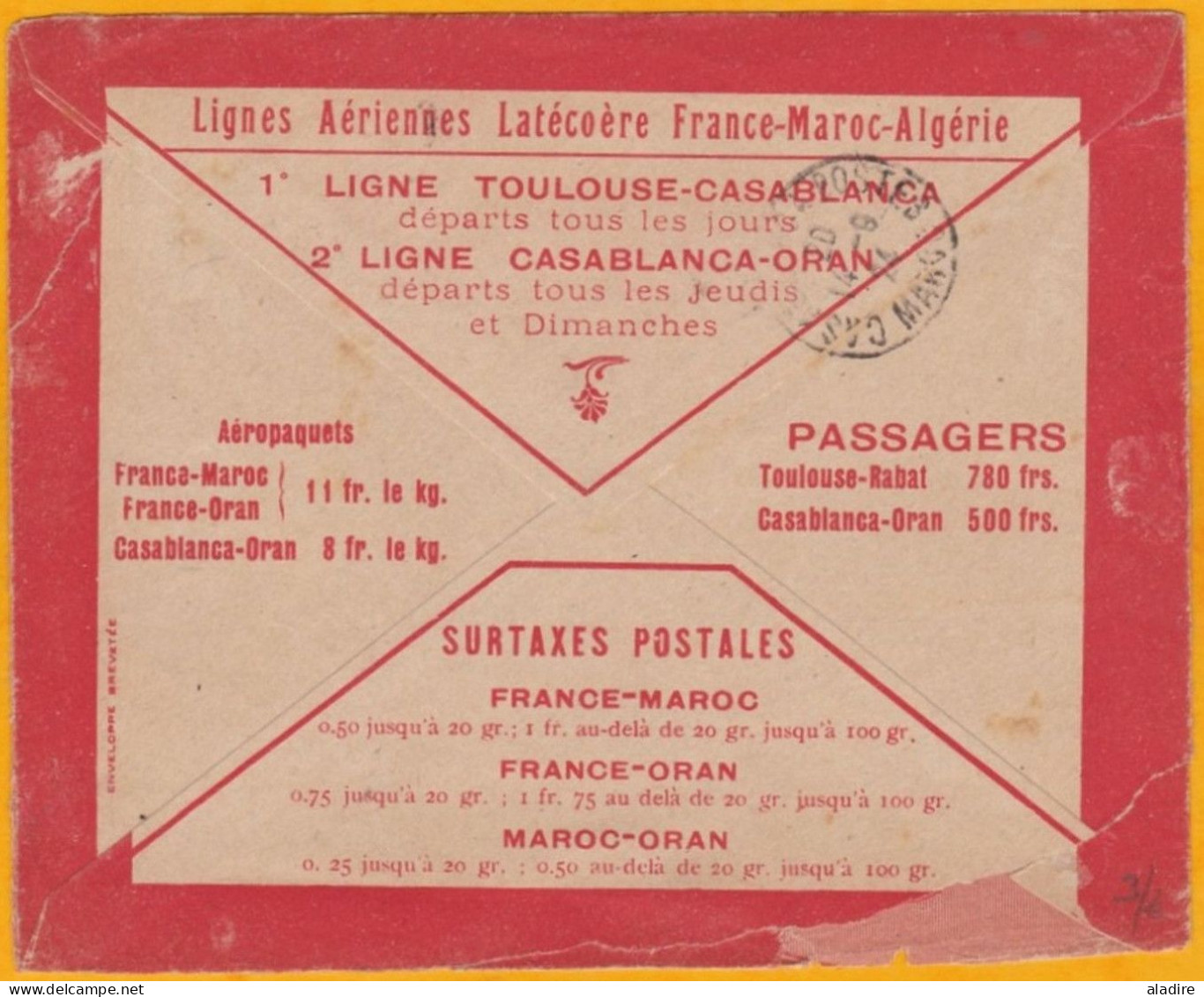 1924 - Enveloppe Par Avion Précurseur Latécoère De Kasba Tadla, Maroc, France Vers Saint Etienne Via Casablanca - Poste Aérienne