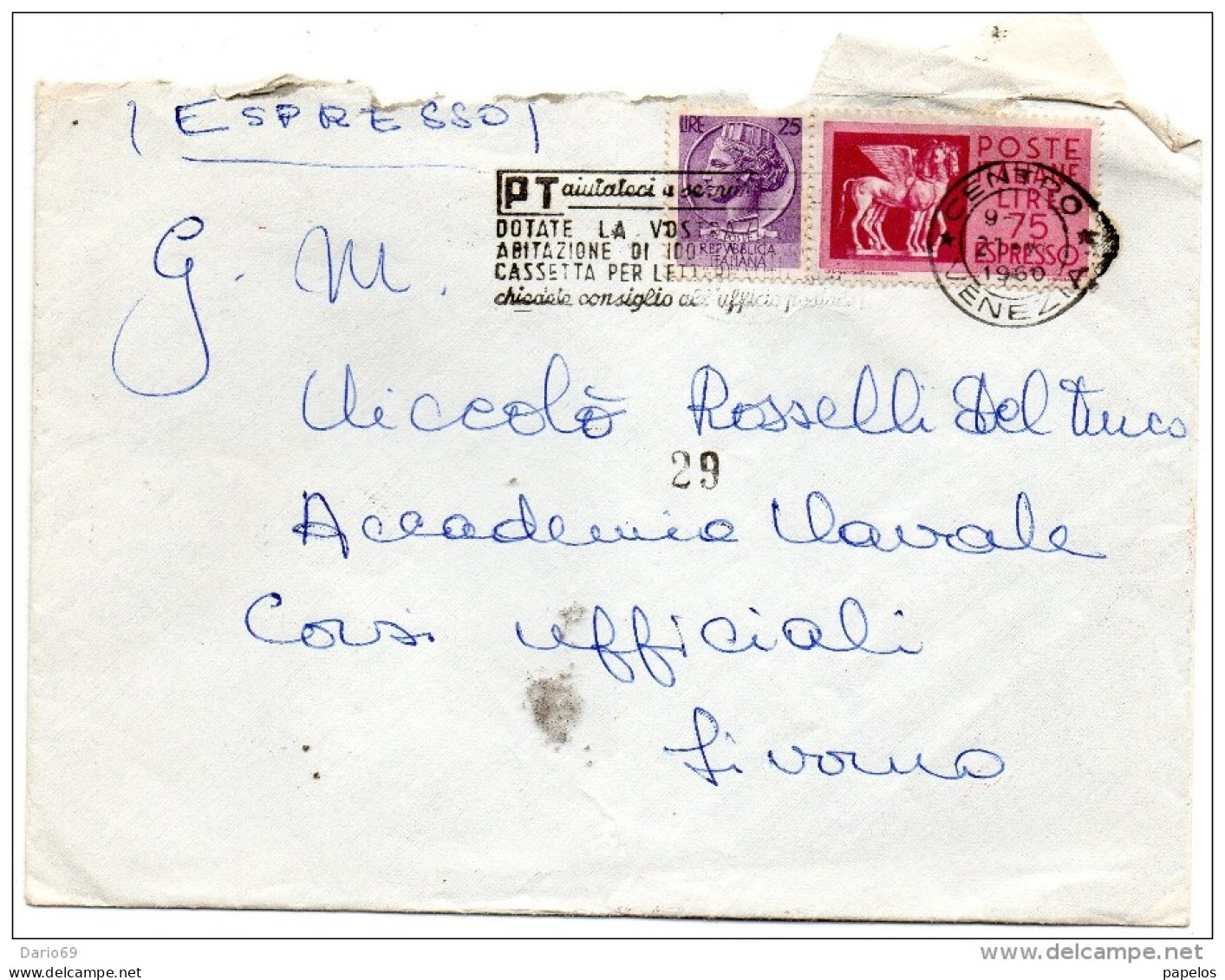 1960   LETTERA ESPRESSO  CON ANNULLO VENEZIA + TARGHETTA - Express-post/pneumatisch