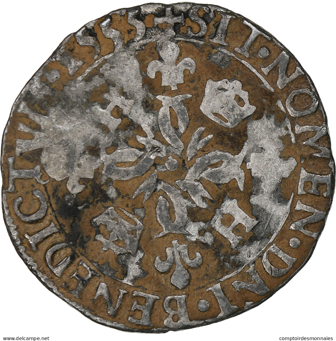 France, Henri II, Douzain Aux Croissants, 1555, Rennes, Billon, TB, Gadoury:357 - 1547-1559 Enrico II