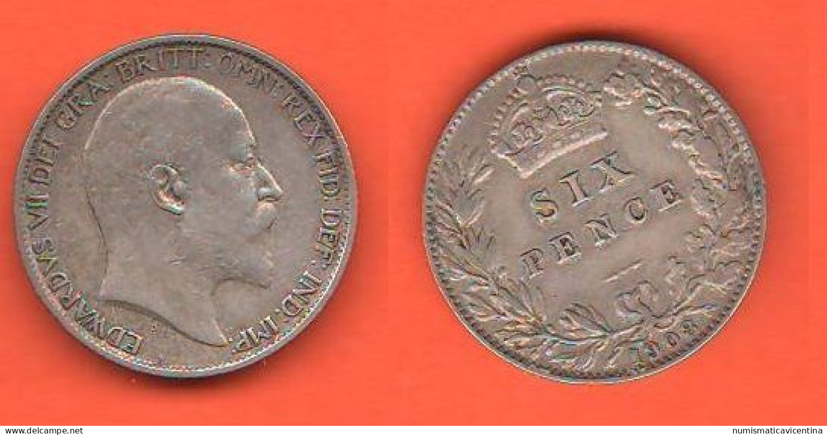 Great Britain 6 Pence 1908 Inghiterra UK King Edwardus VII° Silver Coin   C 9 - H. 6 Pence