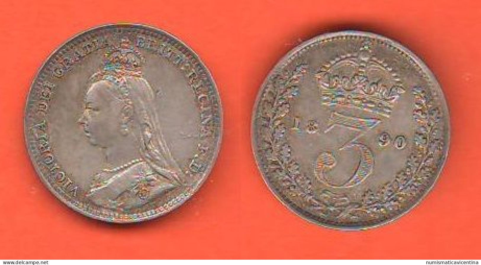 Great Britain 3 Pence 1890 Inghiterra UK  Victoria Queen Silver Coin   C 9 - F. 3 Pence