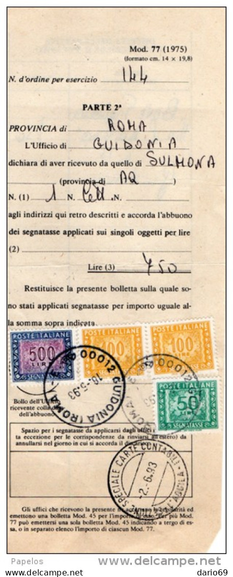 1993 MODULO CON ANNULLO AQUILA - Taxe