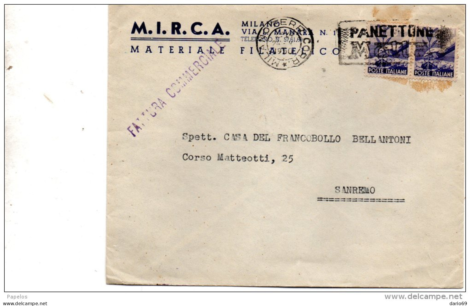1950 LETTERA    INTESTATA  M.I.R.C.A.  MATERIALE FILATELICO    CON ANNULLO  MILANO   + TARGHETTA - 1946-60: Marcophilie