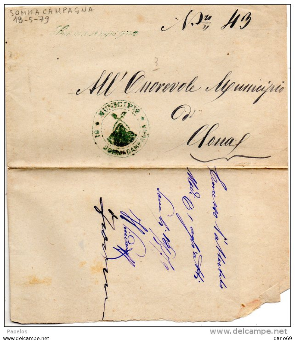 1879 LETTERA CON ANNULLO SOMMA CAMPAGNA  IN CORSIVO VERONA - Marcophilia