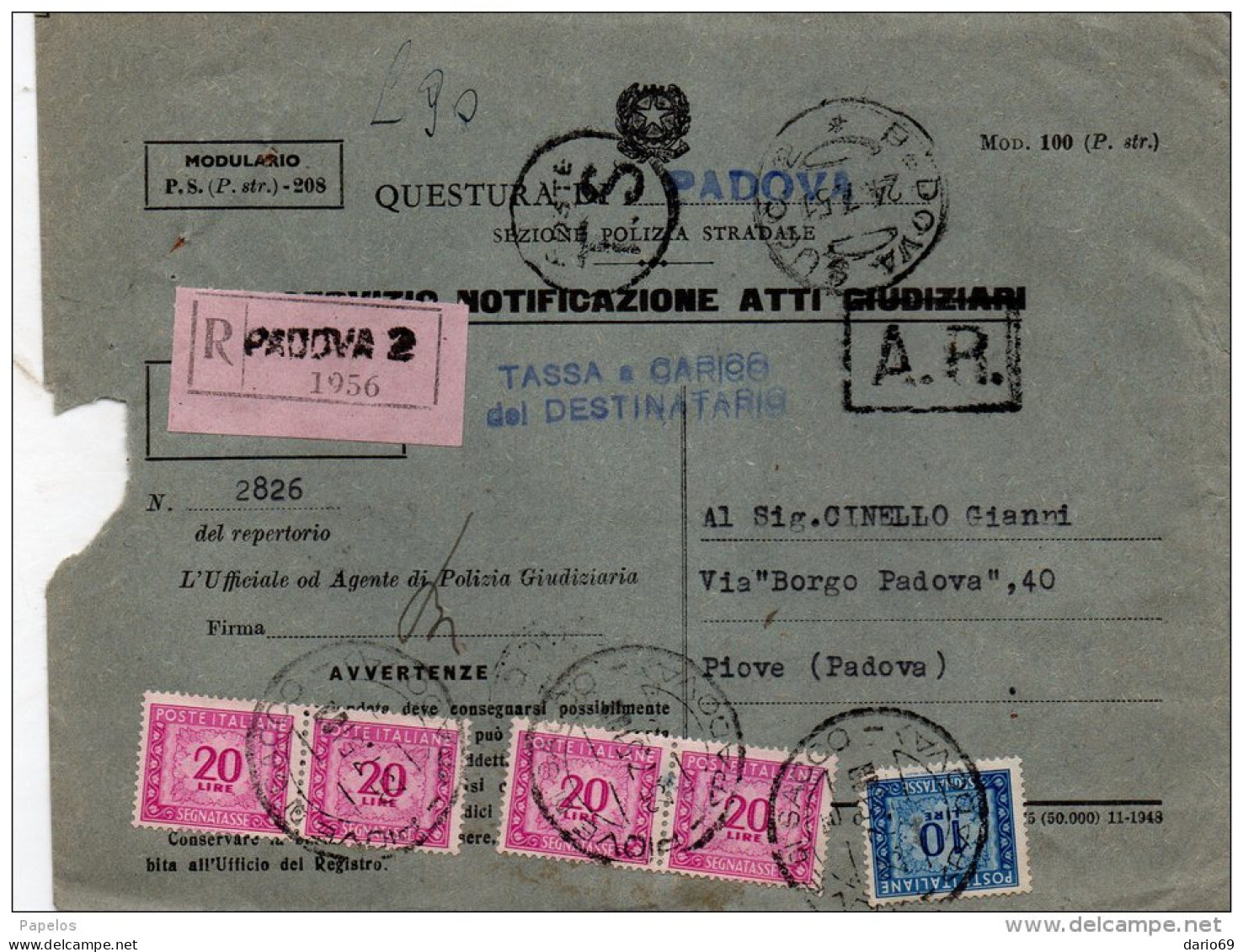 1951 LETTERA  CON ANNULLO PADOVA SUCC. 2 - Portomarken